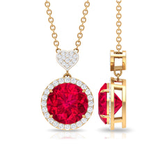 Lab Created Ruby Halo Necklace with Diamond Heart
