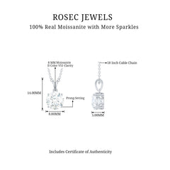 Certified 2 Carat Moissanite Solitaire Pendant Necklace With Chain