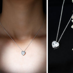 2 Carat Heart Shape Moissanite Solitaire Necklace in Bezel Setting