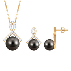 Solitaire Tahitian Pearl Pendant and Earrings Set with Moissanite