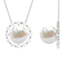 Freshwater Pearl Solitaire Necklace with Diamond Halo