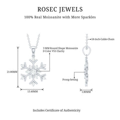 Certified Moissanite Snowflake Silver Pendant in 2 Prong Setting