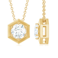Certified Moissanite Solitaire Hexagonal Pendant