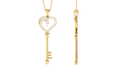 Simple Moissanite Heart Key Pendant Necklace