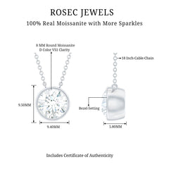 2 Carat Certified Moissanite Solitaire Necklace in Bezel Setting