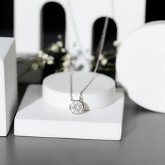 2 Carat Certified Moissanite Solitaire Necklace in Bezel Setting