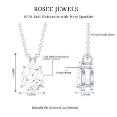 Certified Moissanite Teardrop Solitaire Pendant in Prong Setting