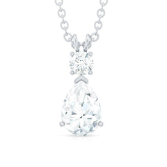 Certified Round and Pear Shaped Moissanite Two Stone Pendant