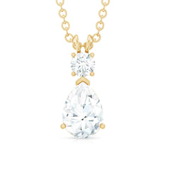 Certified Round and Pear Shaped Moissanite Two Stone Pendant