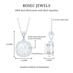 Certified 3 Carat Cushion Cut Moissanite Pendant