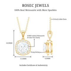 Certified 3 Carat Cushion Cut Moissanite Pendant