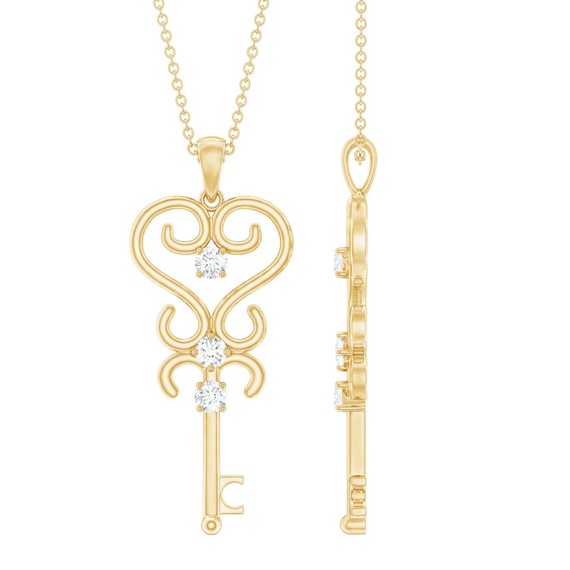 Vintage Moissanite Key Shape Pendant