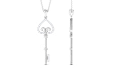 Moissanite Simple Heart Key Pendant Necklace