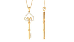 Moissanite Simple Heart Key Pendant Necklace