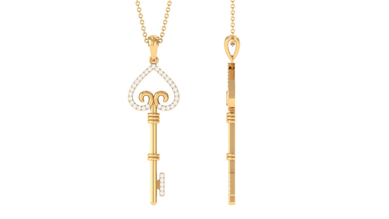 Moissanite Simple Heart Key Pendant Necklace
