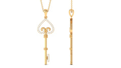 Moissanite Simple Heart Key Pendant Necklace