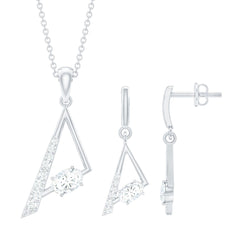 Certified Moissanite Triangle Necklace With Earrings