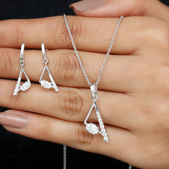 Certified Moissanite Triangle Necklace With Earrings