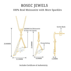 Certified Moissanite Triangle Necklace With Earrings