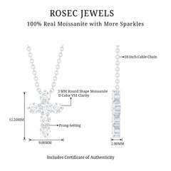 Round Cut Moissanite Cross Pendant Necklace