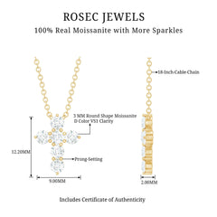 Round Cut Moissanite Cross Pendant Necklace