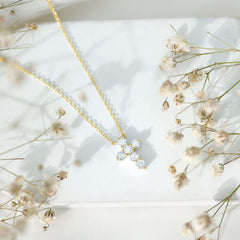 Round Cut Moissanite Cross Pendant Necklace