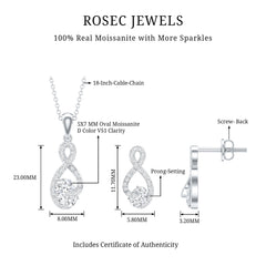Certified Moissanite Infinity Pendant Necklace and Earring Set