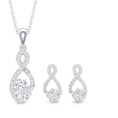 Certified Moissanite Infinity Pendant Necklace and Earring Set