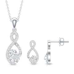 Certified Moissanite Infinity Pendant Necklace and Earring Set