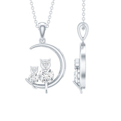 Certified Moissanite Cat on Moon Pendant