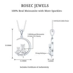Certified Moissanite Cat on Moon Pendant