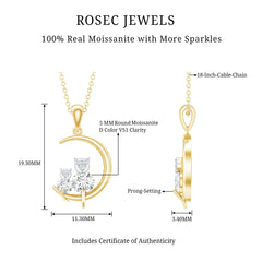 Certified Moissanite Cat on Moon Pendant