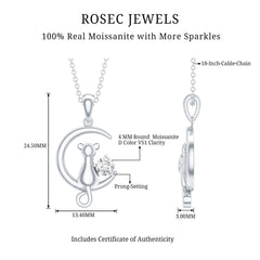 1/4 CT Certified Moissanite Cat On Moon Gold Pendant