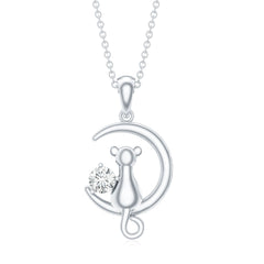 1/4 CT Certified Moissanite Cat On Moon Gold Pendant