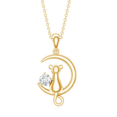 1/4 CT Certified Moissanite Cat On Moon Gold Pendant