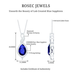 Pear Cut Created Blue Sapphire and Diamond Teardrop Pendant