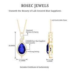 Pear Cut Created Blue Sapphire and Diamond Teardrop Pendant
