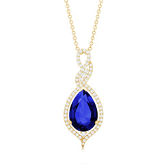 Pear Cut Created Blue Sapphire and Diamond Teardrop Pendant