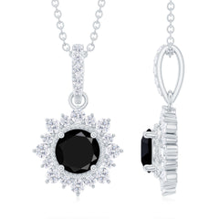 Certified Lab Grown Black and White Diamond Halo Necklace