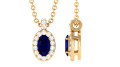 Natural 0.6 Carat Oval Blue Sapphire Pendant Necklace with Diamond Halo
