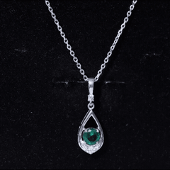Lab Grown Emerald Moissanite Teardrop Necklace with Silver Chain