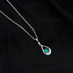 Lab Grown Emerald Moissanite Teardrop Necklace with Silver Chain