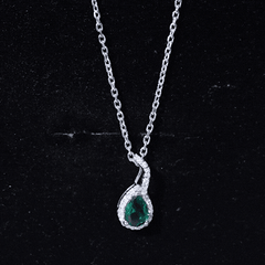 Lab Grown 5X7 MM Emerald Moissanite Teardrop Necklace with Chain
