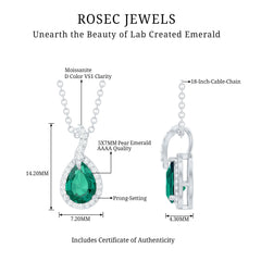 Lab Grown 5X7 MM Emerald Moissanite Teardrop Necklace with Chain