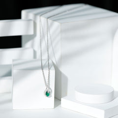 Lab Grown 5X7 MM Emerald Moissanite Teardrop Necklace with Chain