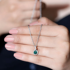 Lab Grown 5X7 MM Emerald Moissanite Teardrop Necklace with Chain