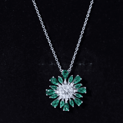 Certified Moissanite Flower Designer Necklace With Lab Emerald