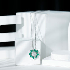 Certified Moissanite Flower Designer Necklace With Lab Emerald