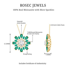 Certified Moissanite Flower Designer Necklace With Lab Emerald