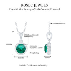 Lab Created 6 MM Emerald and Moissanite Halo Necklace with Chain
